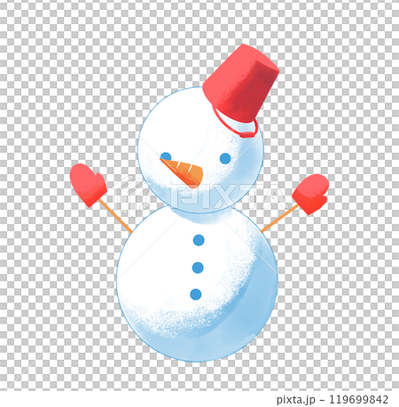 赤いバケツと手袋の雪だるま 119699842