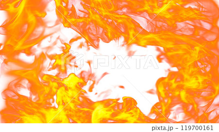 3d illustration. Tongues of flame from four sides on a white background.  119700161