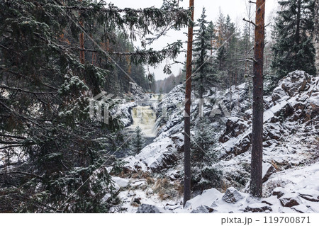 Landscape photography with cascade waterfall in the forest. Kivach 119700871