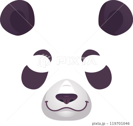 Cartoon illustration of a friendly panda bear face, featuring a cheerful smile and closed eyes, conveying a sense of joy and happiness Cartoon illustration of a friendly panda bear face, featuring a cheerful smile and closed eyes, conveying a sense of joy and happiness 119701046