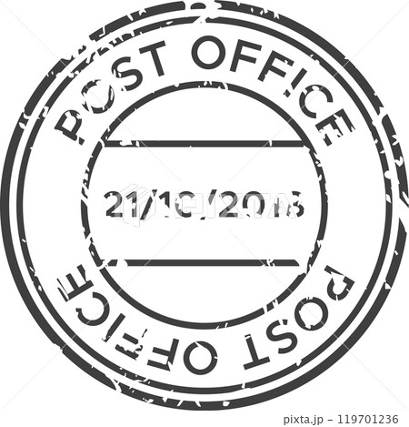 Black and white round post office stamp with date and empty space for location, isolated on white background 119701236