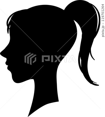 Side view silhouette of a young woman with ponytail hairstyle, representing femininity, beauty, and fashion 119701264