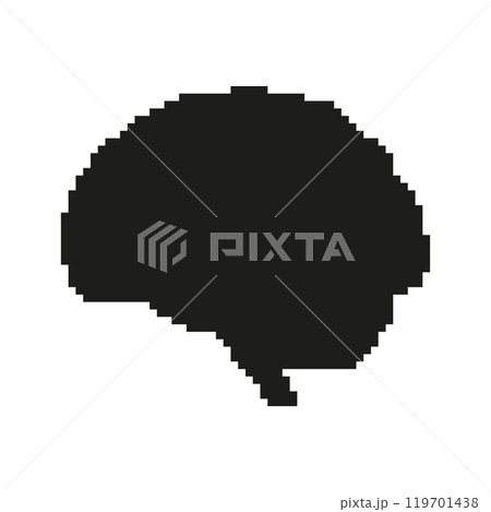 Brain Silhouette Icon in Pixel Art. Digital Concept Art, AI Cognition Concept. Black Human Brain in Pixelart Style. Isolated Vector Illustration 119701438