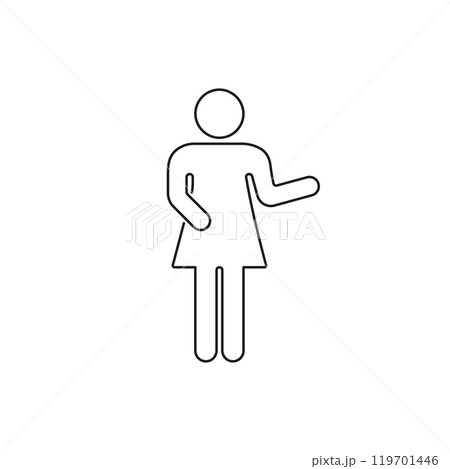 Woman Presenting with Hand Gesture Line Sign. Human Figure with Hand Raised for Explanation Gesture Icon. Editable Stroke. Isolated Vector Illustration Woman Presenting with Hand Gesture Line Sign. Human Figure with Hand Raised for Explanation Gesture Icon. Editable Stroke. Isolated Vector Illustration 119701446