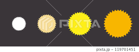 Yellow Pixel Sun Icon Collection. Vintage Weather Symbol Set for Sunny Days. 8 bit Retro Video Game Style. Isolated Vector Illustration 119701451