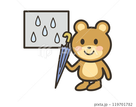 雨降りなので長傘を用意するかわいいくまさんのイラスト 119701782