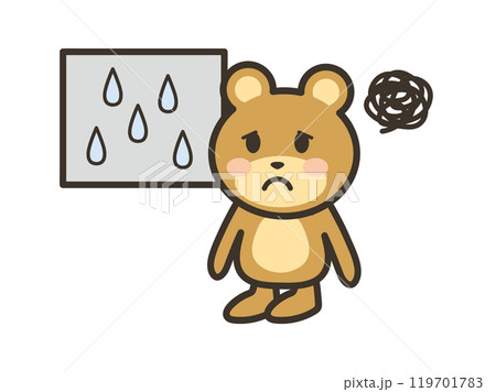 雨降りにがっかりするかわいいくまさんのイラスト 119701783