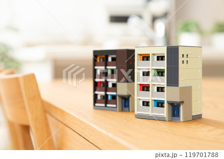 マンションのリビングダイニングキッチンに置かれた住宅模型 マンションのリビングダイニングキッチンに置かれた住宅模型 119701788