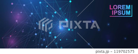 Science network pattern, connecting lines and dots. Technology hexagons structure or molecular connect elements. 119702575