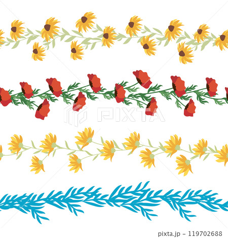 Chamomile horizontal border seamless pattern. Floral seamless border 119702688