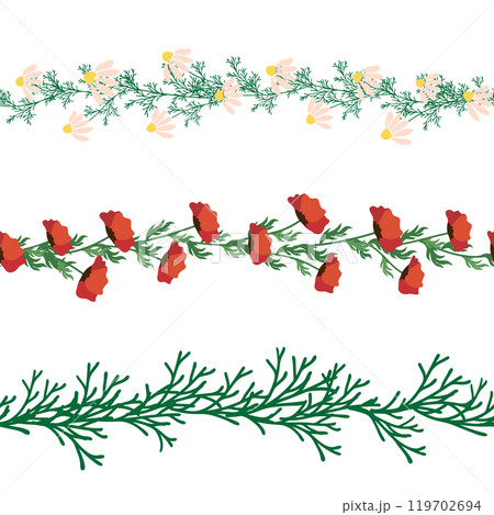 Chamomile horizontal border seamless pattern. Floral seamless border 119702694