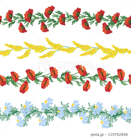 Chamomile horizontal border seamless pattern. Floral seamless border 119702698