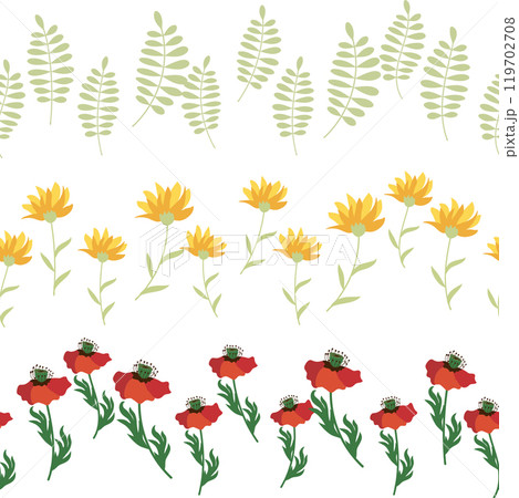 Chamomile horizontal border seamless pattern. Floral seamless border 119702708