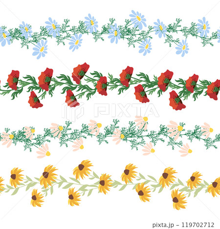 Chamomile horizontal border seamless pattern. Floral seamless border 119702712