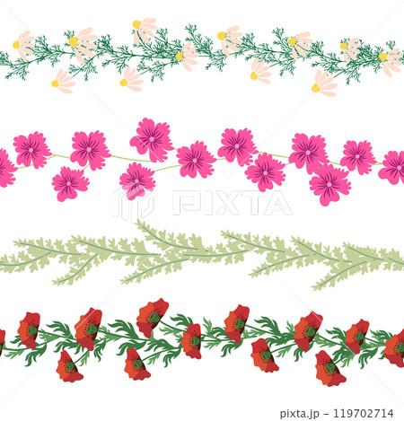 Chamomile horizontal border seamless pattern. Floral seamless border 119702714