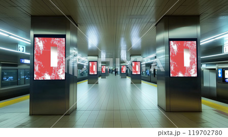 駅通路やショッピングセンター、地下道にあるようなデジタルサイネージ・広告看板 119702780