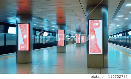 駅通路やショッピングセンター、地下道にあるようなデジタルサイネージ・広告看板 駅通路やショッピングセンター、地下道にあるようなデジタルサイネージ・広告看板 119702785