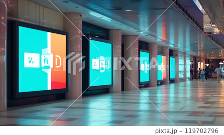 駅通路やショッピングセンター、地下道にあるようなデジタルサイネージ・広告看板 119702796