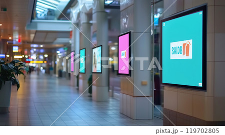 駅通路やショッピングセンター、地下道にあるようなデジタルサイネージ・広告看板 119702805