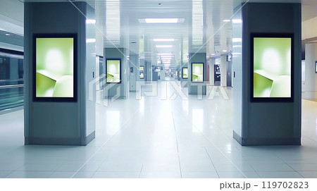 駅通路やショッピングセンター、地下道にあるようなデジタルサイネージ・広告看板 119702823