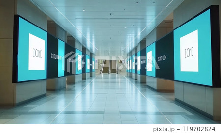 駅通路やショッピングセンター、地下道にあるようなデジタルサイネージ・広告看板 119702824