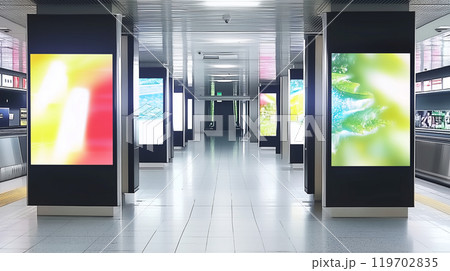 駅通路やショッピングセンター、地下道にあるようなデジタルサイネージ・広告看板 119702835