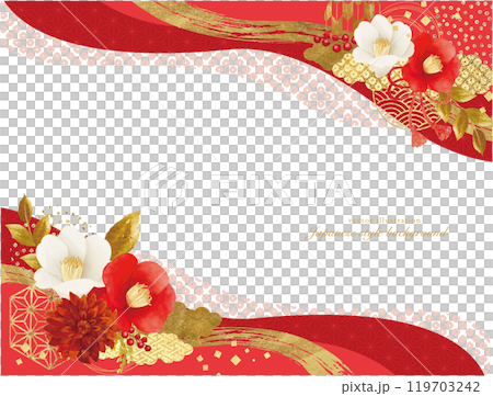 A gorgeous New Year's card design with camellias and gold 119703242
