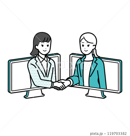 オンラインで握手する女性のビジネスパーソンのイラスト 119703382