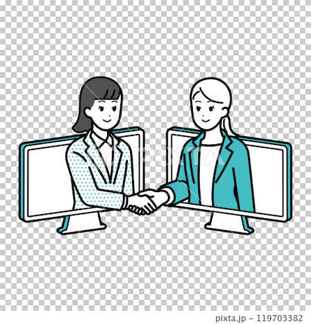 女商人網路握手的插圖 女商人網路握手的插圖 119703382