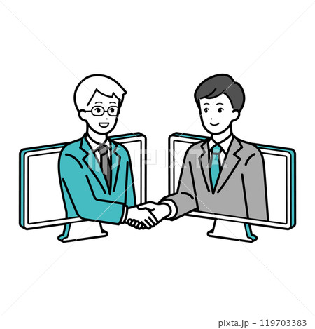 オンラインで握手する男性のビジネスパーソンのイラスト 119703383