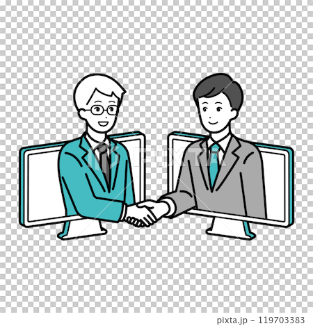 オンラインで握手する男性のビジネスパーソンのイラスト 119703383