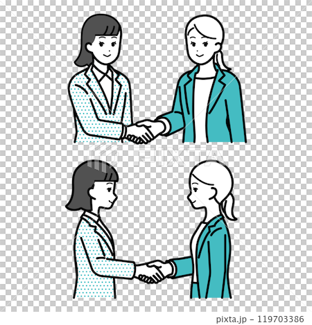 Set of female business people illustrations shaking hands Set of female business people illustrations shaking hands 119703386