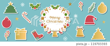 かわいいクリスマスのアイコン、フレーム素材 シール風 ベクターイラスト ステッカー あしらい 装飾 かわいいクリスマスのアイコン、フレーム素材 シール風 ベクターイラスト ステッカー あしらい 装飾 119703393