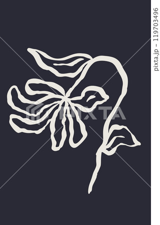 Poster or card with ink brush abstract flower sketch 119703496