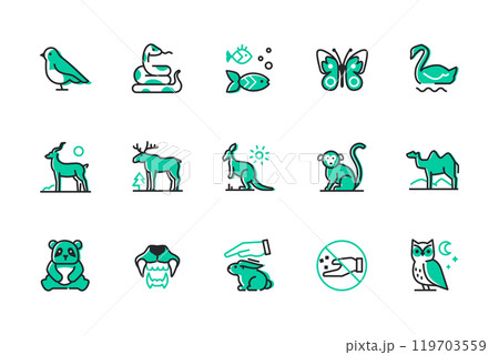 Diversity of fauna - set of line design style icons 119703559
