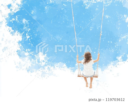 青空の下でブランコで遊ぶ女の子 119703612