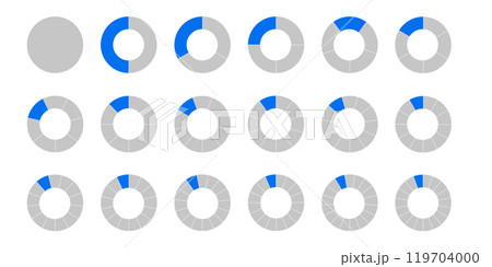 Circular chart for infographic. Wheel division into fractions, circular shape sectors. Vector round split shape 119704000