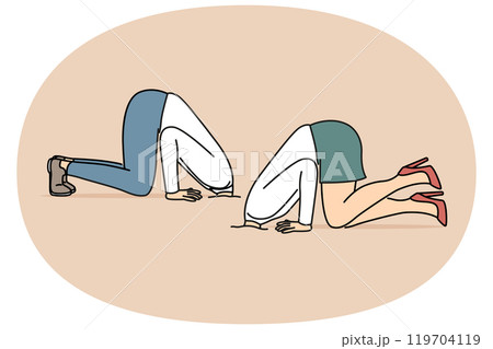Business people hide heads in sand because of cowardice and fear problems caused by competition 119704119