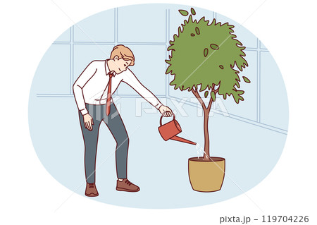Businessman watering tree symbolizing investments and dividends received through financial literacy 119704226