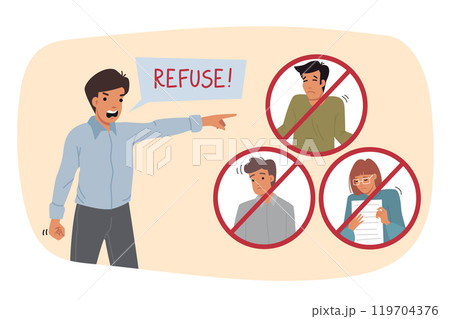 Refuse shouts business man dismissing subordinates and pointing finger towards exit 119704376