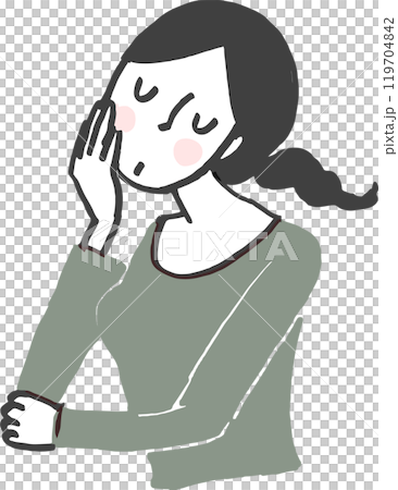 頬杖をつき考え事をする女性。 頬杖をつき考え事をする女性。 119704842