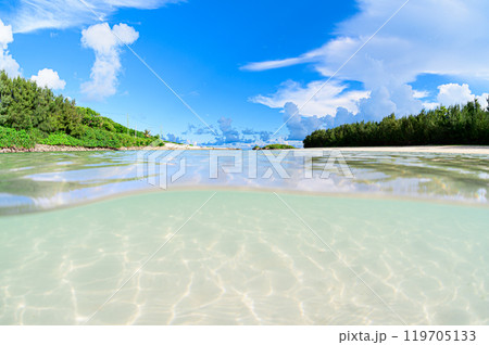 美しく輝く水底の砂浜 119705133