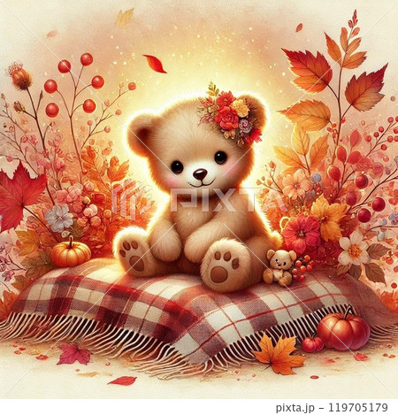 子熊と紅葉の背景 119705179