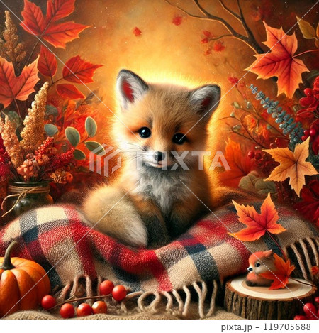 子狐と紅葉の背景 子狐と紅葉の背景 119705688