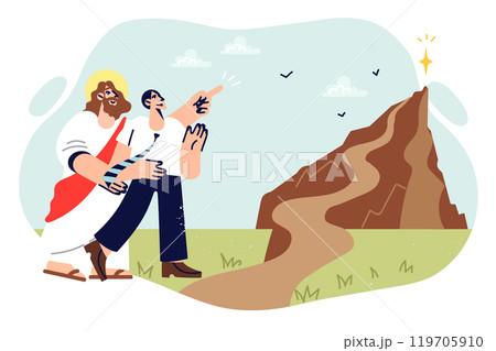 Jesus christ shows way to businessman, supporting entrepreneur on path to success 119705910