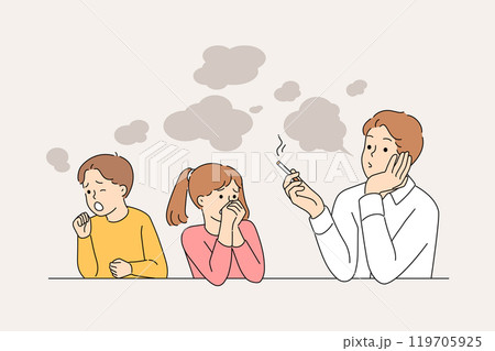 Problem of passive smoking for children is due to bad father who uses cigarettes with tobacco Problem of passive smoking for children is due to bad father who uses cigarettes with tobacco 119705925