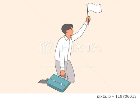 Failed businessman raises white flag to surrender and report capitulation after bankruptcy 119706015