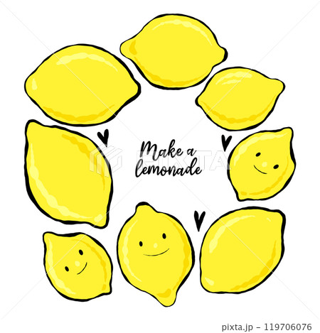 Vector illustration Make lemonade with bright juicy yellow lemons Vector illustration Make lemonade with bright juicy yellow lemons 119706076