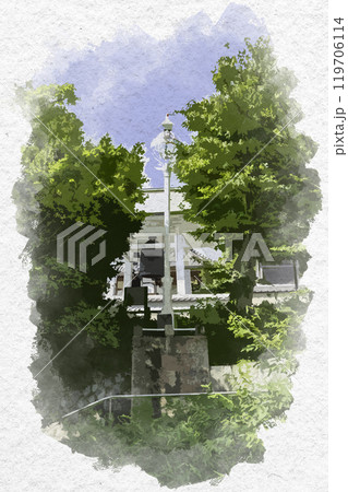 水彩画風 明石 明石市立天文科学館 トンボの標識 兵庫県明石市 水彩画風 明石 明石市立天文科学館 トンボの標識 兵庫県明石市 119706114