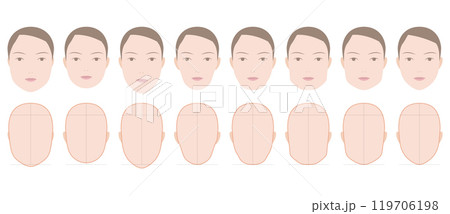 卵型や面長など女性の顔の形パターンのイラスト 119706198
